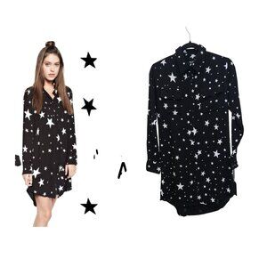 REVOLVE Michael Lauren Black Tank Tunic Long Sleeve Dress with White Stars Sz XS